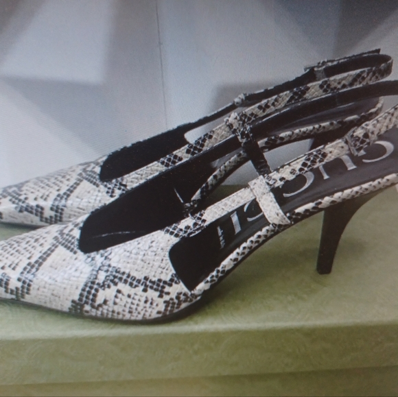 NEW! GUCCI PYTHON SNAKE PRINT SLINGBACK SHOES - Picture 2 of 5